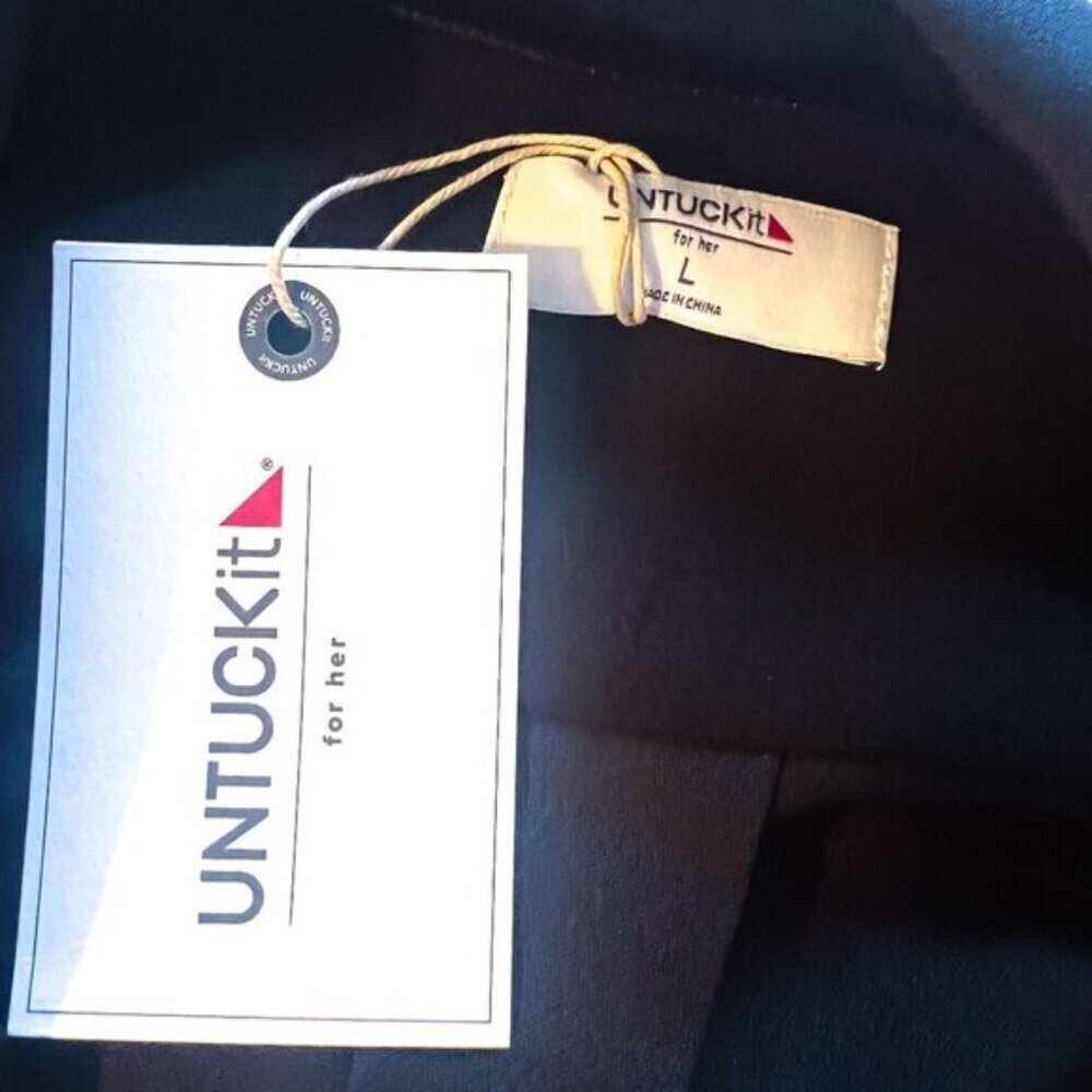 UnTuckIt Satin Black Wrap Agnes Dress Business Career Corporate Modern Large NWT - Picture 14 of 16